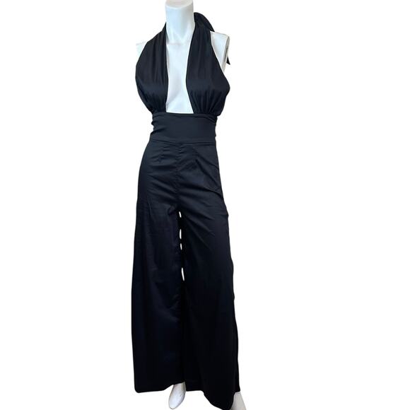 Frederica Tosi Black High Waisted Sexy Jumpsuit with Halter Tie sz 38=XS/S/2 NWT - Picture 5 of 13